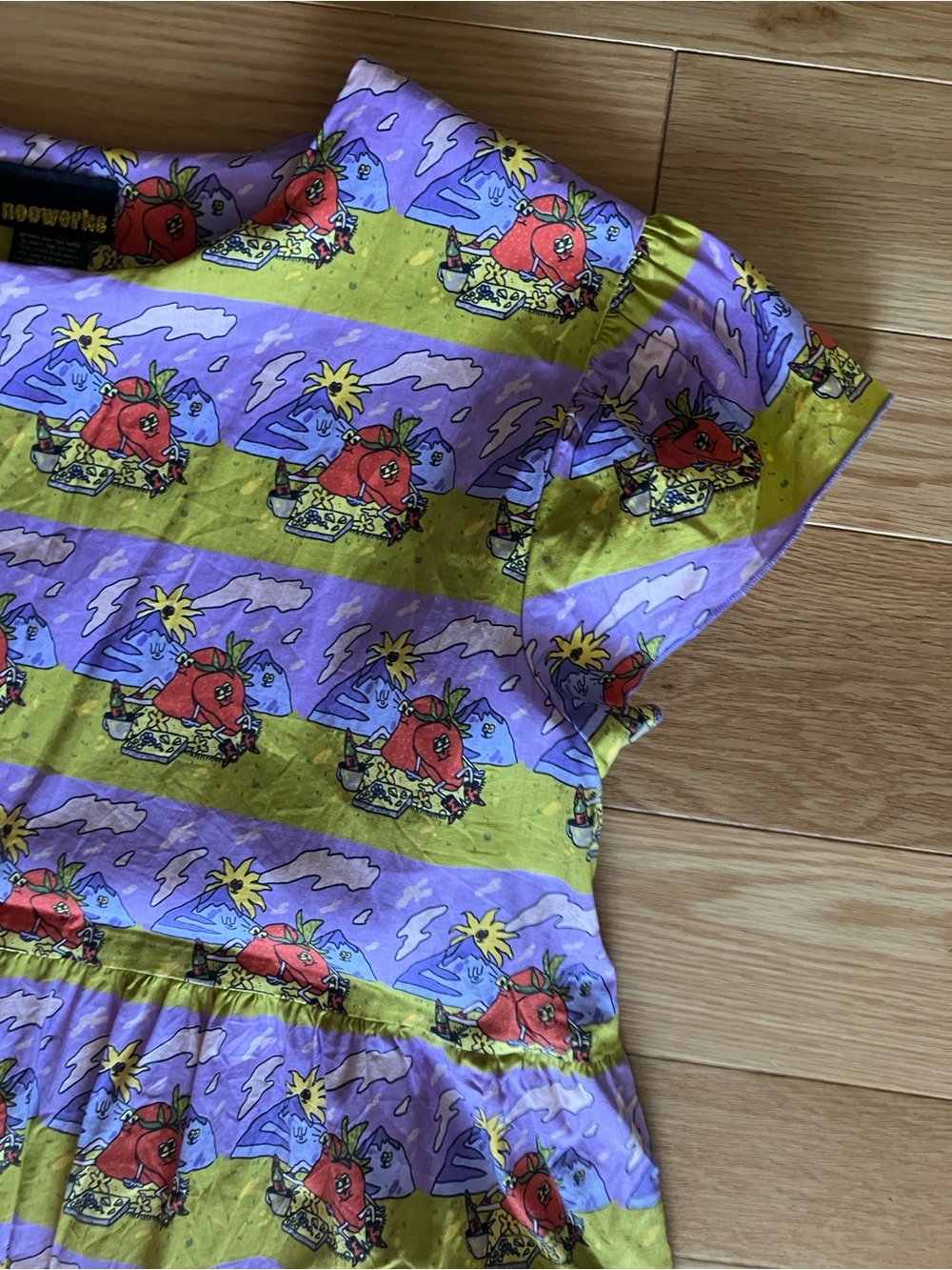 Nooworks Lavender and Olive Green Striped Floral Casual Dress - Picture 3 of 10